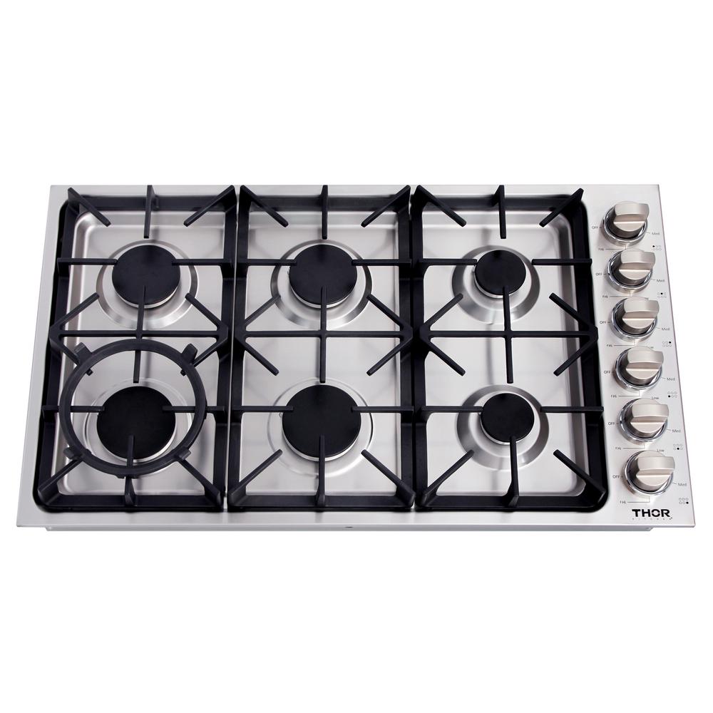 Thor 36 in. Drop - in Natural Gas Cooktop in Stainless Steel, TGC3601 - Smart Kitchen Lab