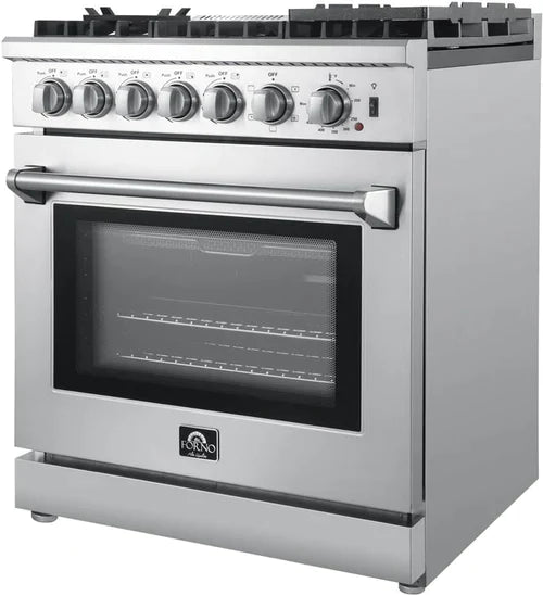 Forno 30 In. Breno Dual Fuel Range in Stainless Steel 5 Italian Burners, FFSGS6196-30 - Smart Kitchen Lab