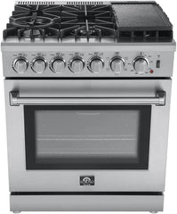 Forno 30 In. Breno Dual Fuel Range in Stainless Steel 5 Italian Burners, FFSGS6196-30 - Smart Kitchen Lab