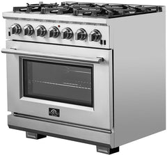 Forno 36″ Pro Series Capriasca Gas Burner / Electric Oven in Stainless Steel 6 Italian Burners, FFSGS6187-36 - Smart Kitchen Lab