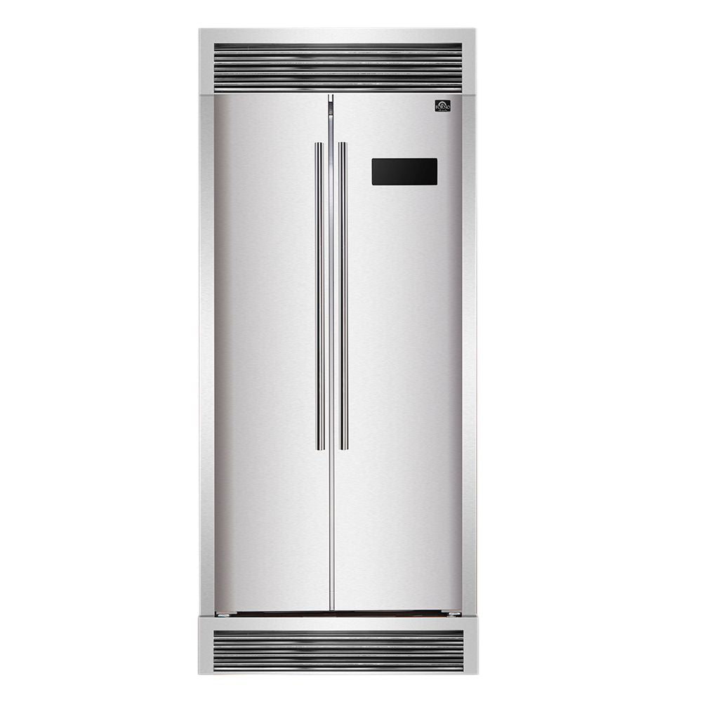 Forno 37 In. Side by Side Counter Depth Refrigerator with 15.6 cu.ft. in Stainless Steel with Steel Grill Trim, FFRBI1805-37SG - Smart Kitchen Lab