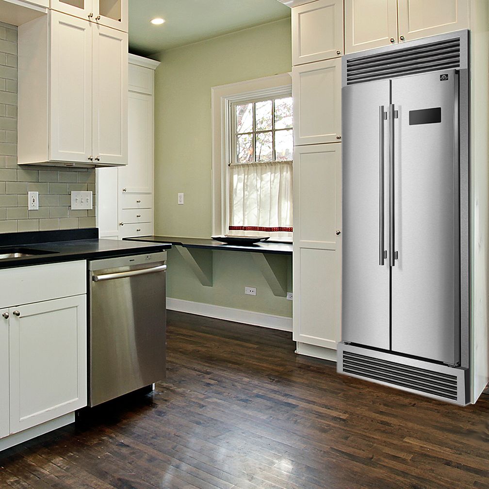 Forno 37 In. Side by Side Counter Depth Refrigerator with 15.6 cu.ft. in Stainless Steel with Steel Grill Trim, FFRBI1805-37SG - Smart Kitchen Lab