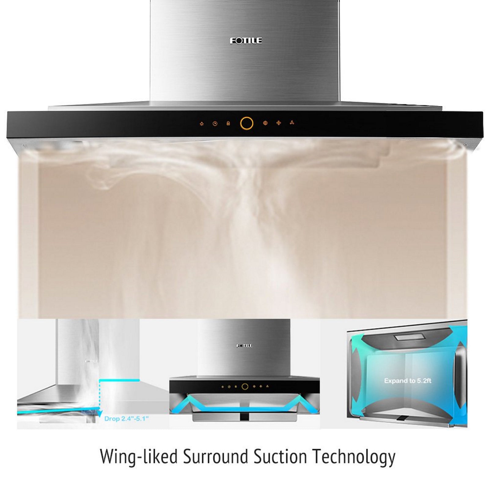 Fotile Perimeter Vent Series 36 In. 900 CFM Wall Mount Range Hood with Touchscreen in Stainless Steel, EMS9018 - Smart Kitchen Lab