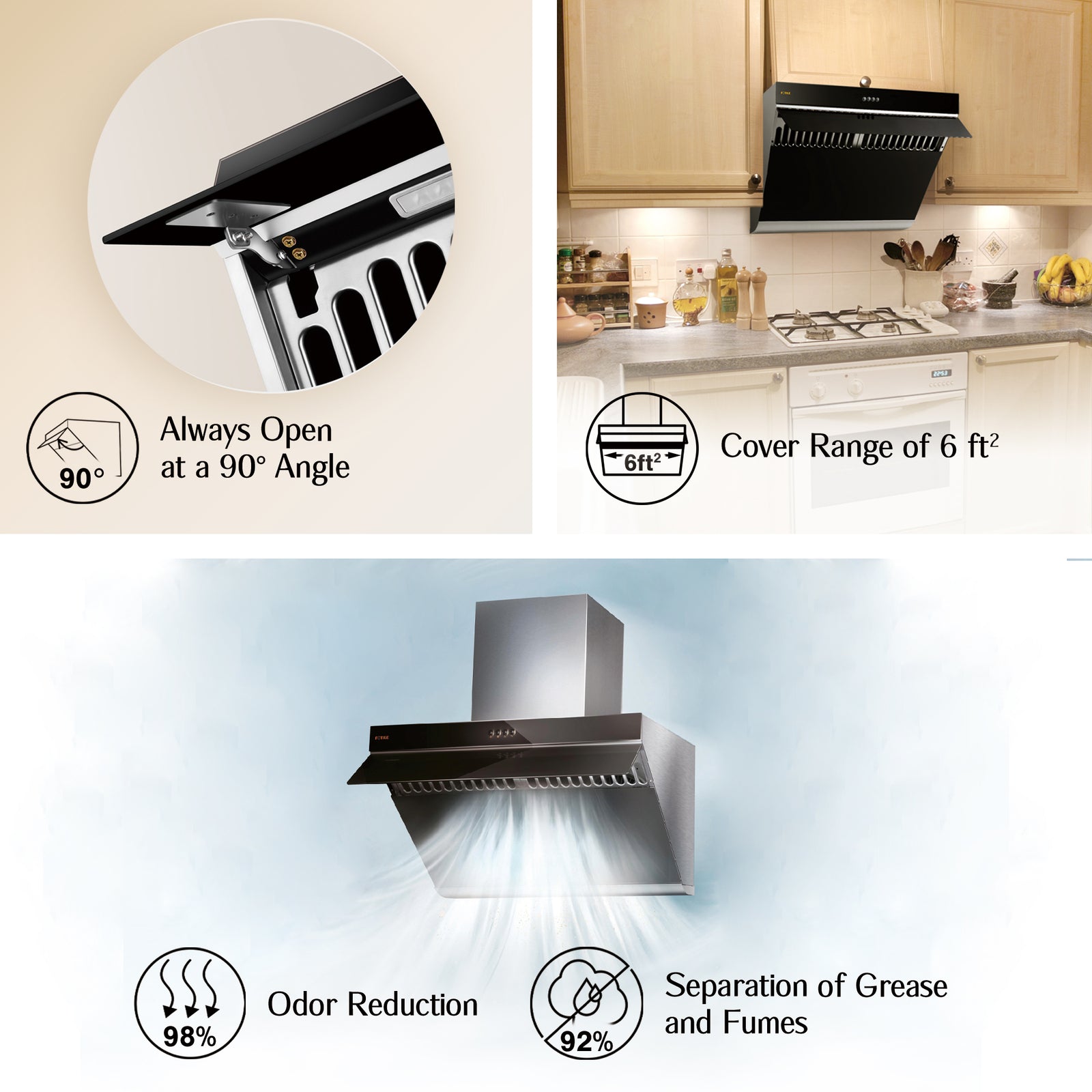 Fotile Slant Vent Series 30 in. 850 CFM Range Hood with Push Buttons in Onyx Black, JQG7522 - Smart Kitchen Lab