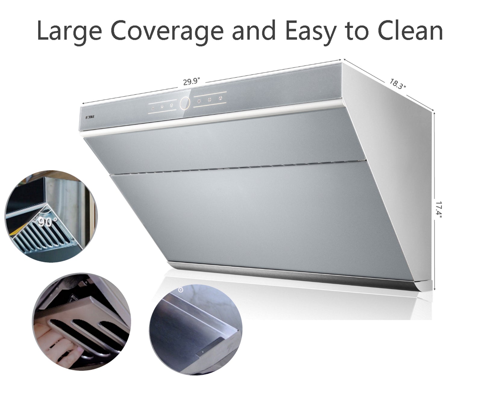 Fotile Slant Vent Series 30 in. 850 CFM Range Hood with Touchscreen in Silver Gray, JQG7501.G - Smart Kitchen Lab