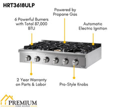 Perfectly Situation Openbox with Supper Discount Thor Kitchen 36 in. Liquid Propane Gas Cooktop in Stainless Steel with 6 Burners, HRT3618ULP -R - Smart Kitchen Lab