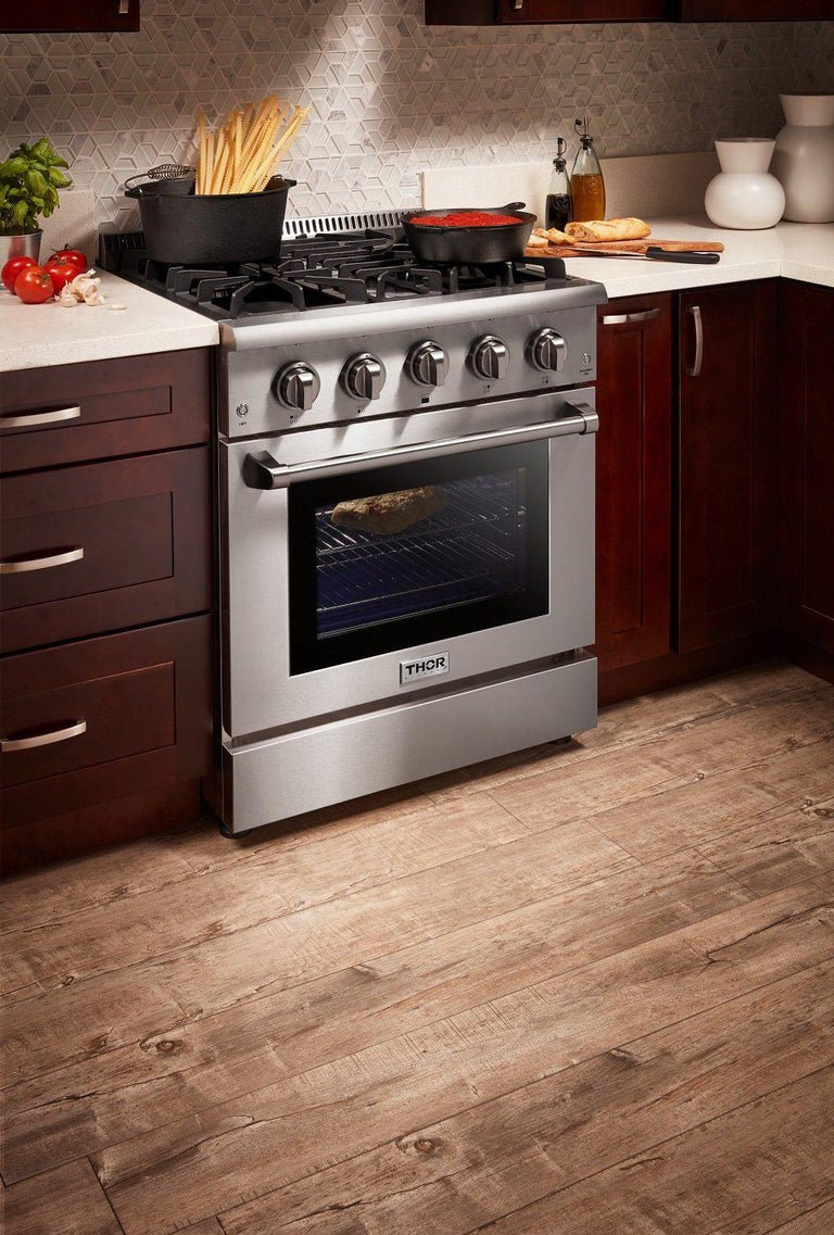 Thor Kitchen 30 inches High Qulity Professional Appliances 5-Piece: 30 inches High Qulity Professional Range,Stainless Steel Range Hood,French Door Refrigerator,Dishwasher,Microwave, Ap-30-hq-5 - Smart Kitchen Lab