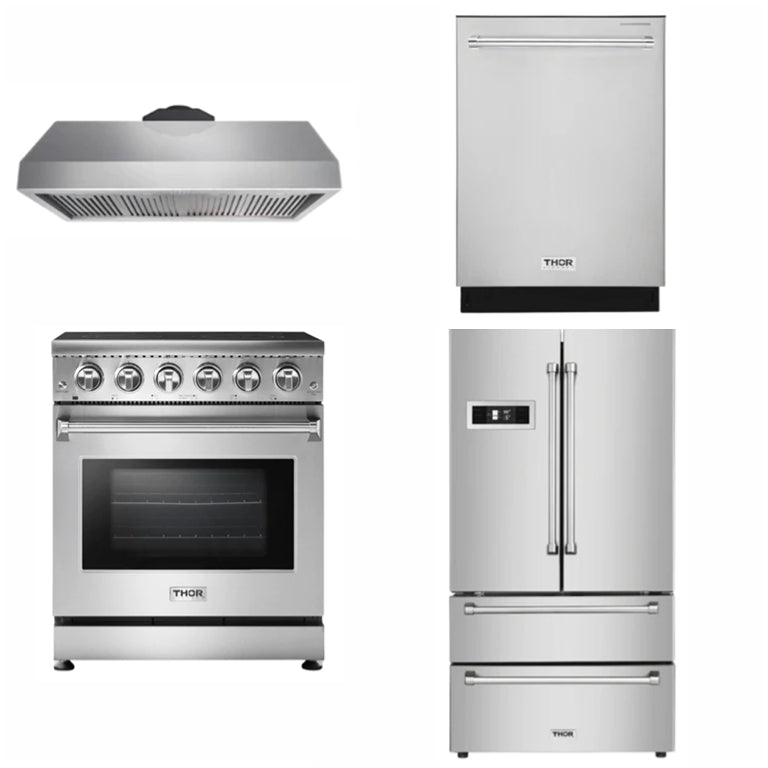 Thor Kitchen 30 inches Standard Professional Appliances 4-Piece: 30 inches Standard Professional Range,Stainless Steel Range Hood,French Door Refrigerator,Dishwasher, AP-30-sd-4 - Smart Kitchen Lab
