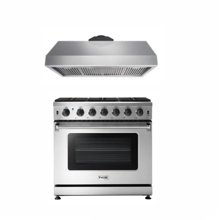 Thor Kitchen 36 inches Standard Professional Appliances 2-Piece: 36 inches Standard Professional Range,Stainless Steel Range Hood, AP-36-sd-2 - Smart Kitchen Lab