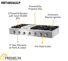 Thor Kitchen 48 in. Propane Gas Rangetop in Stainless Steel, HRT4806ULP - Smart Kitchen Lab
