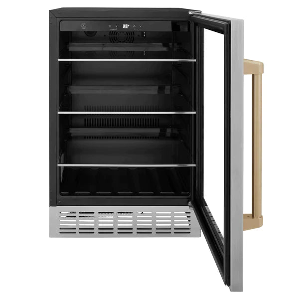 ZLINE 24" Autograph 154 Can Beverage Fridge in Stainless Steel with Champagne Bronze Accents - Monument Series, RBVZ-US-24-CB - Smart Kitchen Lab