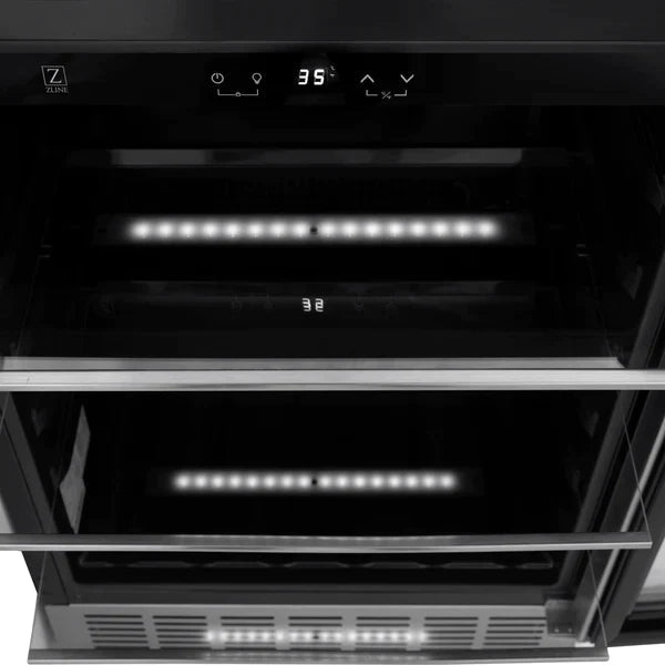 ZLINE 24" Autograph 154 Can Beverage Fridge in Stainless Steel with Champagne Bronze Accents - Monument Series, RBVZ-US-24-CB - Smart Kitchen Lab