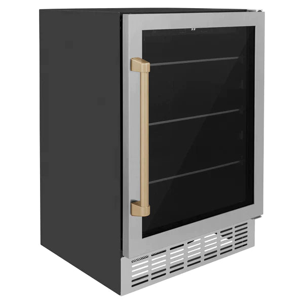 ZLINE 24" Autograph 154 Can Beverage Fridge in Stainless Steel with Champagne Bronze Accents - Monument Series, RBVZ-US-24-CB - Smart Kitchen Lab