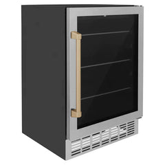 ZLINE 24" Autograph 154 Can Beverage Fridge in Stainless Steel with Champagne Bronze Accents - Monument Series, RBVZ-US-24-CB - Smart Kitchen Lab