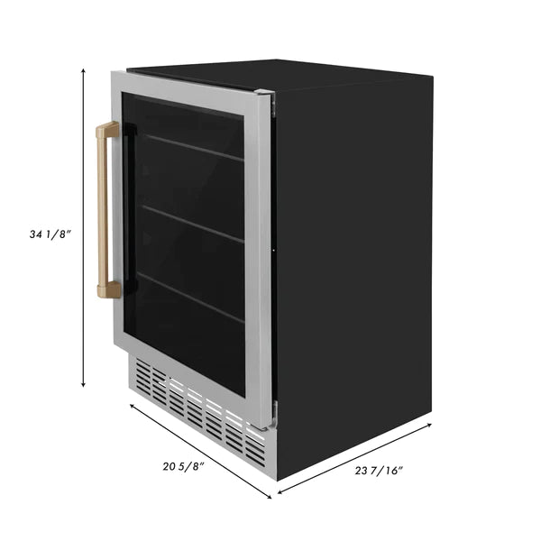 ZLINE 24" Autograph 154 Can Beverage Fridge in Stainless Steel with Champagne Bronze Accents - Monument Series, RBVZ-US-24-CB - Smart Kitchen Lab
