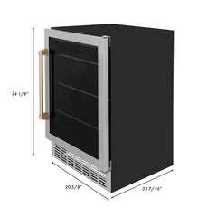 ZLINE 24" Autograph 154 Can Beverage Fridge in Stainless Steel with Champagne Bronze Accents - Monument Series, RBVZ-US-24-CB - Smart Kitchen Lab