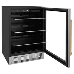 ZLINE 24" Autograph 154 Can Beverage Fridge in Stainless Steel with Champagne Bronze Accents - Monument Series, RBVZ-US-24-CB - Smart Kitchen Lab