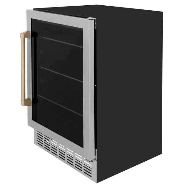 ZLINE 24" Autograph 154 Can Beverage Fridge in Stainless Steel with Champagne Bronze Accents - Monument Series, RBVZ-US-24-CB - Smart Kitchen Lab