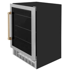ZLINE 24" Autograph 154 Can Beverage Fridge in Stainless Steel with Champagne Bronze Accents - Monument Series, RBVZ-US-24-CB - Smart Kitchen Lab