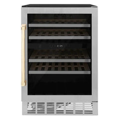 ZLINE 24" Autograph Dual Zone 44-Bottle Wine Cooler in Stainless Steel with Gold Accents, RWVZ-UD-24-G - Smart Kitchen Lab