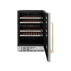 ZLINE 24" Autograph Dual Zone 44-Bottle Wine Cooler in Stainless Steel with Gold Accents, RWVZ-UD-24-G - Smart Kitchen Lab