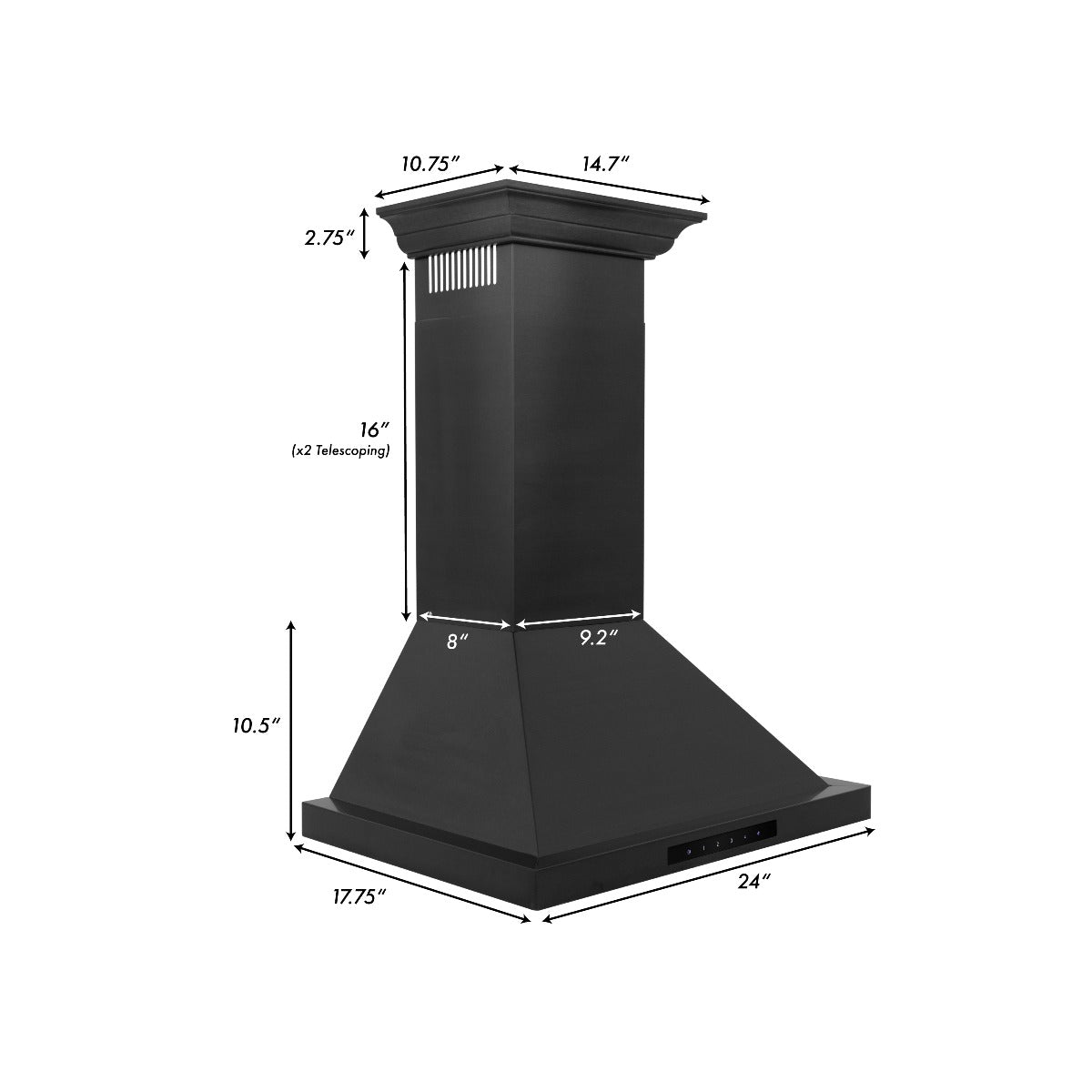 ZLINE 24 in. Convertible Vent Wall Mount Range Hood in Black Stainless Steel with Crown Molding, BSKBNCRN-24 - Smart Kitchen Lab