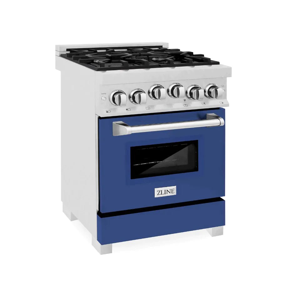 ZLINE 24 In. Professional Gas Range In Stainless Steel With Blue Matte Door, RG-BM-24 - Smart Kitchen Lab