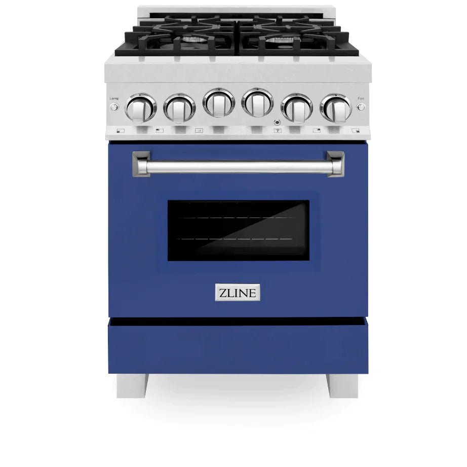 ZLINE 24 In. Professional Gas Range In Stainless Steel With Blue Matte Door, RG-BM-24 - Smart Kitchen Lab