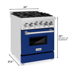 ZLINE 24 Inch 2.8 cu. ft. Range with Gas Stove and Gas Oven in Stainless Steel and Blue Gloss Door, RG-BG-24 - Smart Kitchen Lab