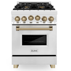 ZLINE 24 Inch Autograph Edition Gas Range in Stainless Steel with Champagne Bronze Accents, RGZ-24-CB - Smart Kitchen Lab