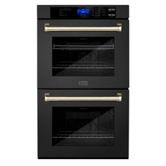ZLINE 30 In. Autograph Edition Double Wall Oven with Self Clean and True Convection in Black Stainless Steel and Gold, AWDZ-30-BS-G - Smart Kitchen Lab