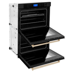 ZLINE 30 In. Autograph Edition Double Wall Oven with Self Clean and True Convection in Black Stainless Steel and Gold, AWDZ-30-BS-G - Smart Kitchen Lab