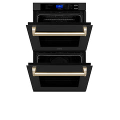 ZLINE 30 In. Autograph Edition Double Wall Oven with Self Clean and True Convection in Black Stainless Steel and Gold, AWDZ-30-BS-G - Smart Kitchen Lab