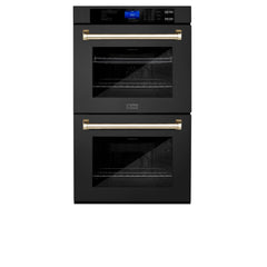 ZLINE 30 In. Autograph Edition Double Wall Oven with Self Clean and True Convection in Black Stainless Steel and Gold, AWDZ-30-BS-G - Smart Kitchen Lab