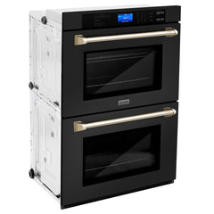 ZLINE 30 In. Autograph Edition Double Wall Oven with Self Clean and True Convection in Black Stainless Steel and Gold, AWDZ-30-BS-G - Smart Kitchen Lab