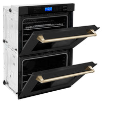 ZLINE 30 In. Autograph Edition Double Wall Oven with Self Clean and True Convection in Black Stainless Steel and Gold, AWDZ-30-BS-G - Smart Kitchen Lab
