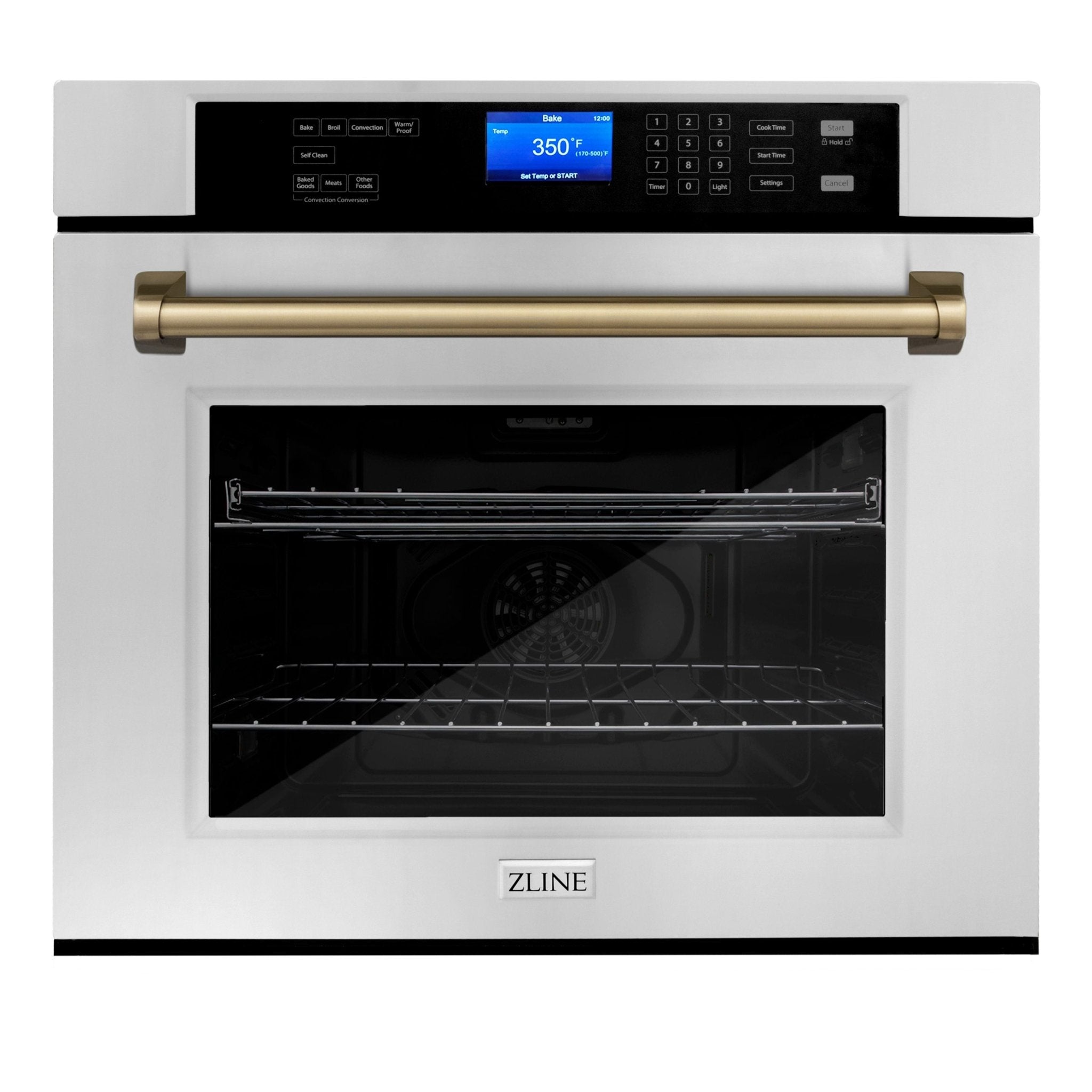 ZLINE 30 In. Autograph Edition Single Wall Oven with Self Clean and True Convection in DuraSnow® Stainless Steel and Champagne Bronze, AWSSZ-30-CB - Smart Kitchen Lab