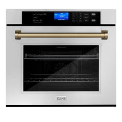 ZLINE 30 In. Autograph Edition Single Wall Oven with Self Clean and True Convection in DuraSnow® Stainless Steel and Champagne Bronze, AWSSZ-30-CB - Smart Kitchen Lab