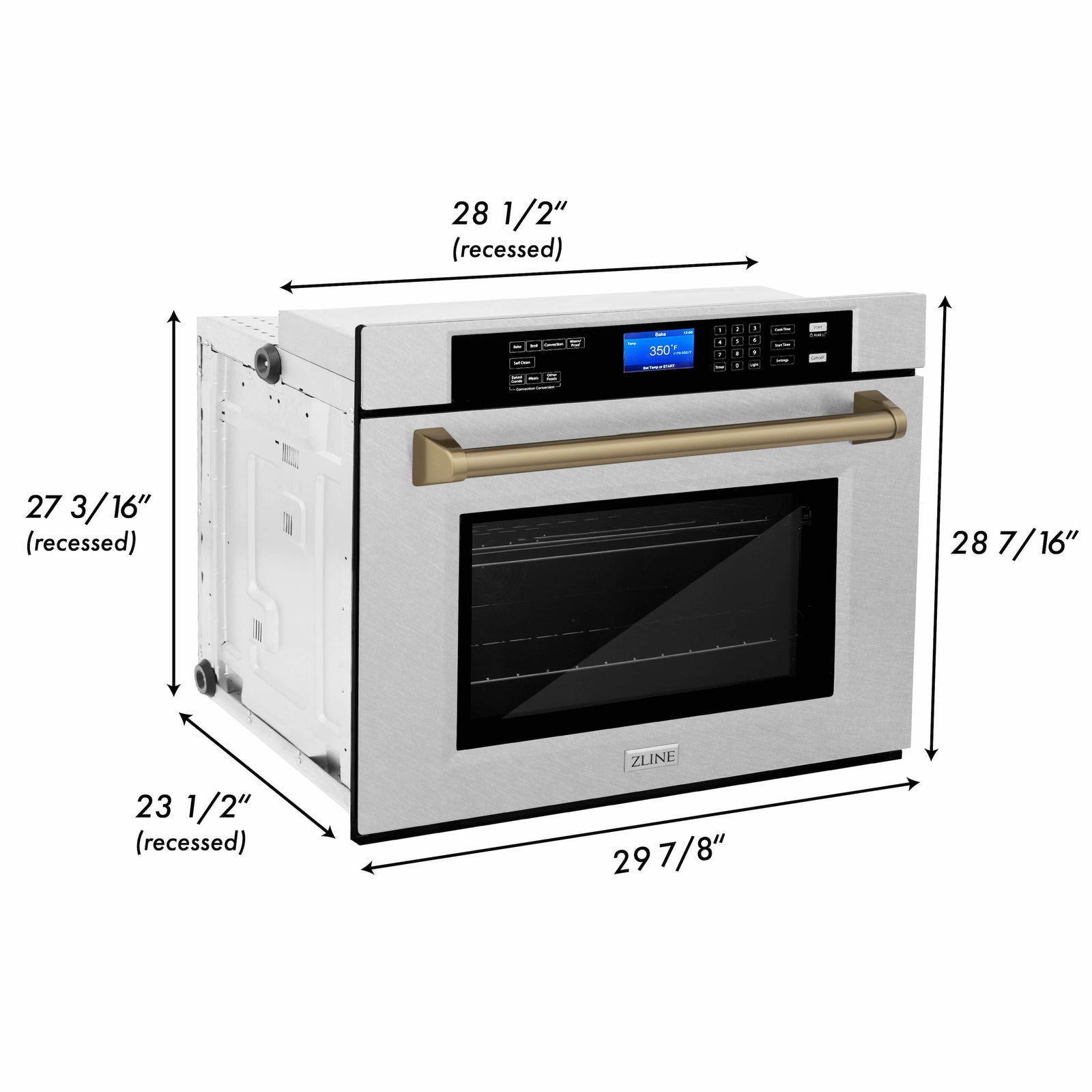 ZLINE 30 In. Autograph Edition Single Wall Oven with Self Clean and True Convection in DuraSnow® Stainless Steel and Champagne Bronze, AWSSZ-30-CB - Smart Kitchen Lab