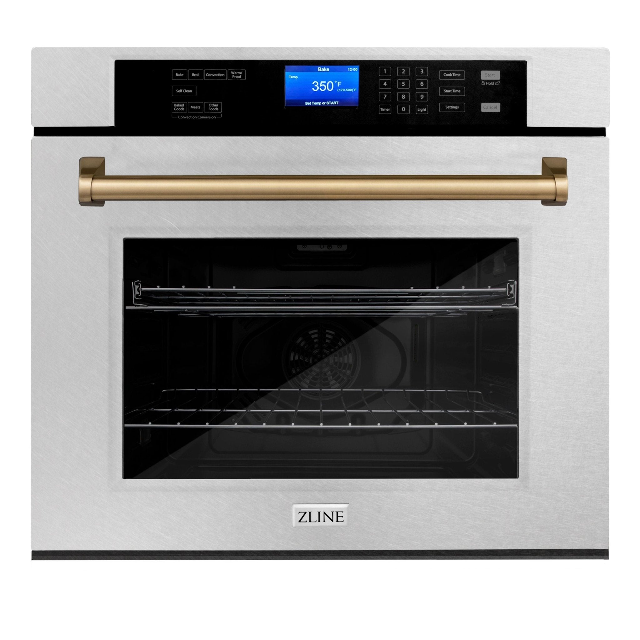 ZLINE 30 In. Autograph Edition Single Wall Oven with Self Clean and True Convection in DuraSnow® Stainless Steel and Champagne Bronze, AWSSZ-30-CB - Smart Kitchen Lab