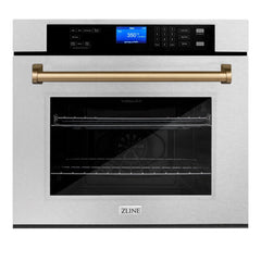 ZLINE 30 In. Autograph Edition Single Wall Oven with Self Clean and True Convection in DuraSnow® Stainless Steel and Champagne Bronze, AWSSZ-30-CB - Smart Kitchen Lab