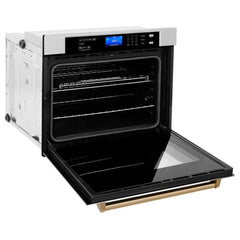 ZLINE 30 In. Autograph Edition Single Wall Oven with Self Clean and True Convection in DuraSnow® Stainless Steel and Champagne Bronze, AWSSZ-30-CB - Smart Kitchen Lab