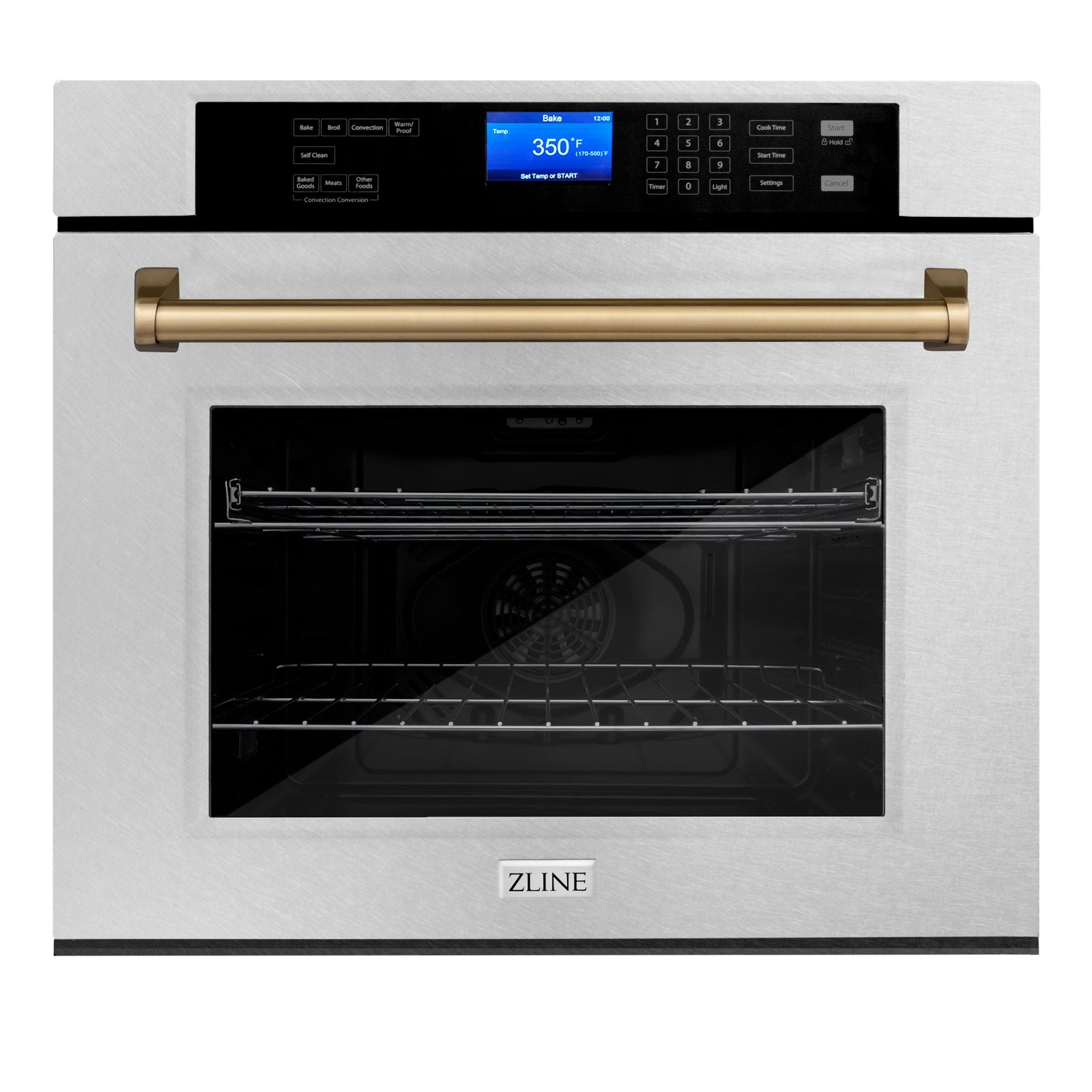 ZLINE 30 In. Autograph Edition Single Wall Oven with Self Clean and True Convection in DuraSnow® Stainless Steel and Champagne Bronze, AWSSZ-30-CB - Smart Kitchen Lab