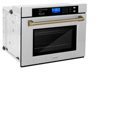 ZLINE 30 In. Autograph Edition Single Wall Oven with Self Clean and True Convection in DuraSnow® Stainless Steel and Champagne Bronze, AWSSZ-30-CB - Smart Kitchen Lab