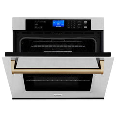 ZLINE 30 In. Autograph Edition Single Wall Oven with Self Clean and True Convection in DuraSnow® Stainless Steel and Champagne Bronze, AWSSZ-30-CB - Smart Kitchen Lab