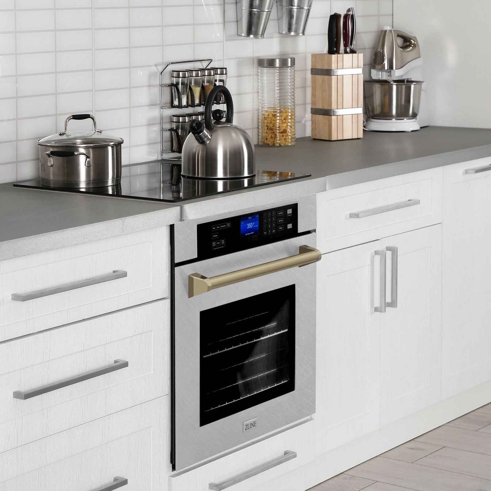 ZLINE 30 In. Autograph Edition Single Wall Oven with Self Clean and True Convection in DuraSnow® Stainless Steel and Champagne Bronze, AWSSZ-30-CB - Smart Kitchen Lab
