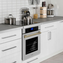 ZLINE 30 In. Autograph Edition Single Wall Oven with Self Clean and True Convection in DuraSnow® Stainless Steel and Champagne Bronze, AWSSZ-30-CB - Smart Kitchen Lab