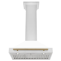 ZLINE 30 In Autograph Edition Stainless Steel Range Hood with White Matte Shell and Champagne Bronze Accents, KB4STZ-WM30-CB - Smart Kitchen Lab