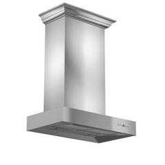 ZLINE 30 In. Convertible Professional Wall Mount Range Hood in Stainless Steel with Crown Molding, KECOMCRN-30 - Smart Kitchen Lab