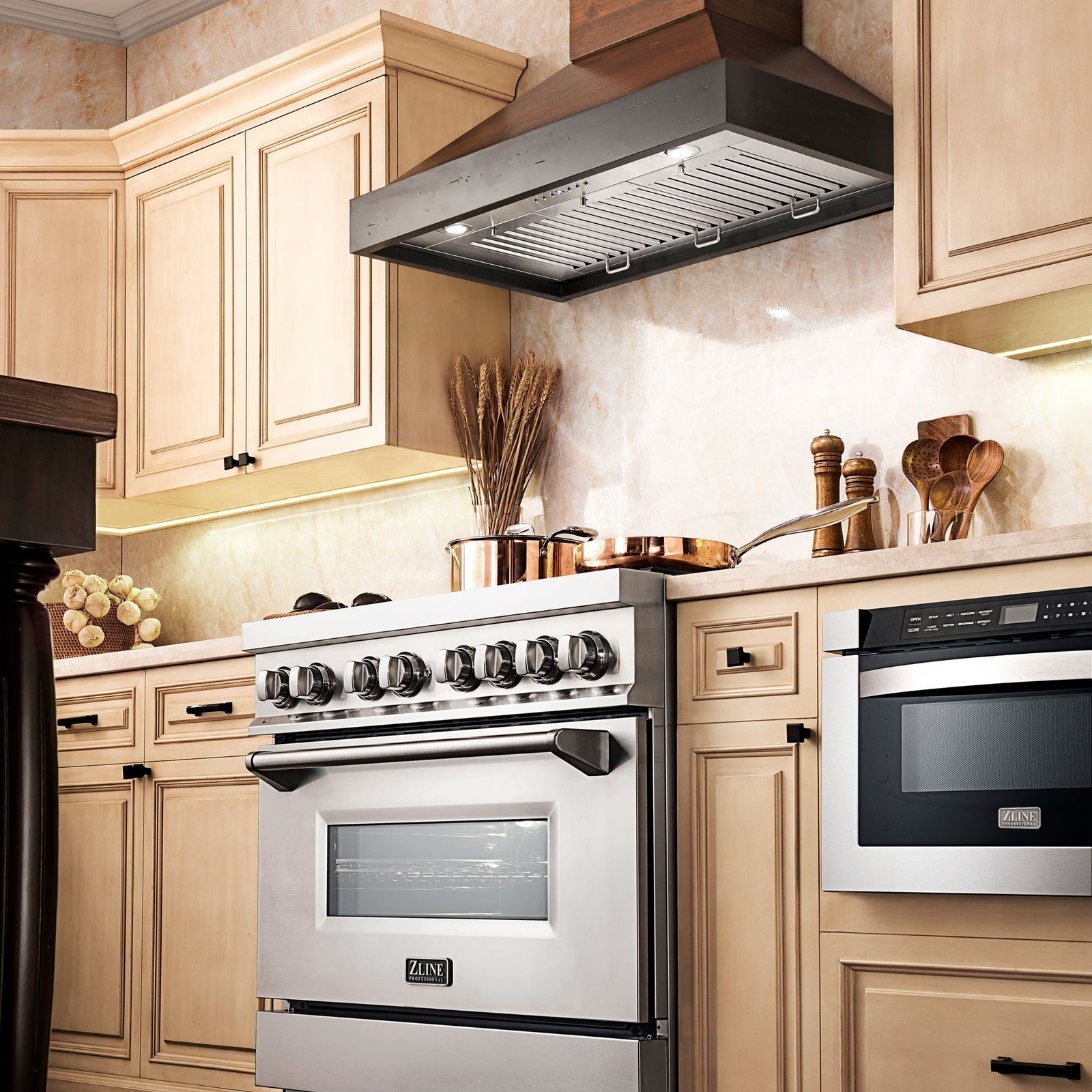 ZLINE 30 in. Designer Wooden Wall Mount Range Hood in Antigua and Walnut, KBAR-30 - Smart Kitchen Lab